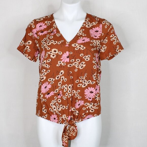 Madewell Hillside Daisies Floral Tie Front Blouse - Picture 1 of 8